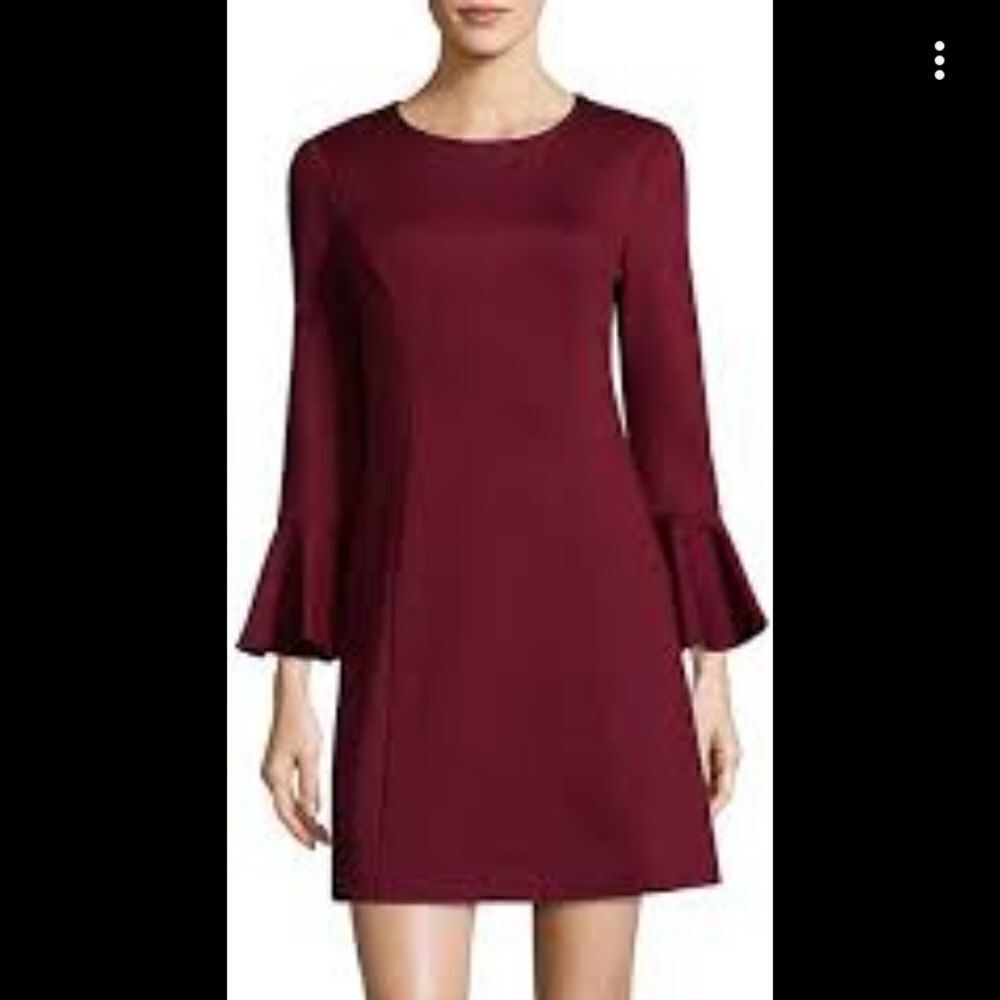 Trina Turk Maroon Mini-Dress, Bell Sleeves, Newwith Flaw